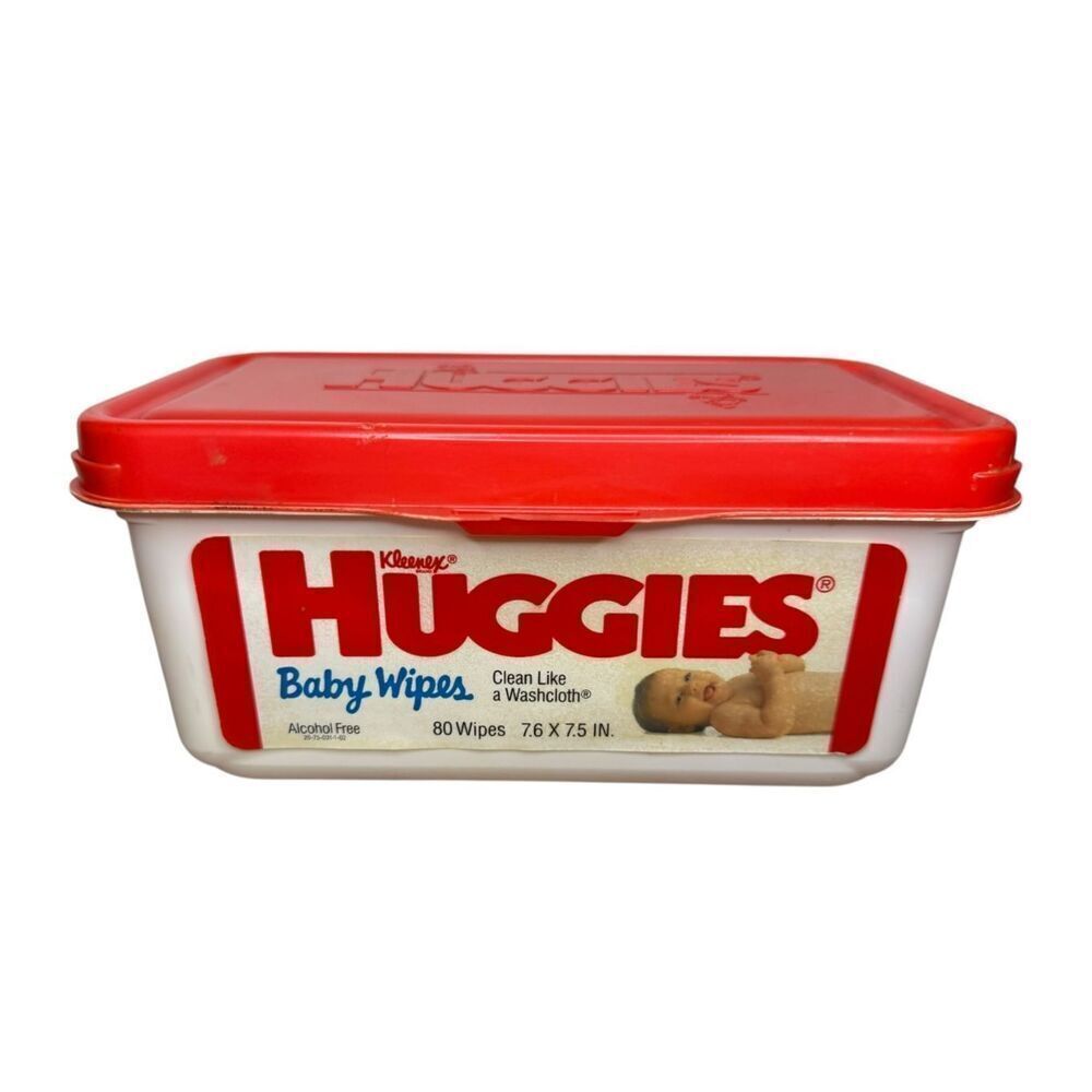 Vintage 90s Huggies Baby Wipes Empty Plastic Container or Prop 1996